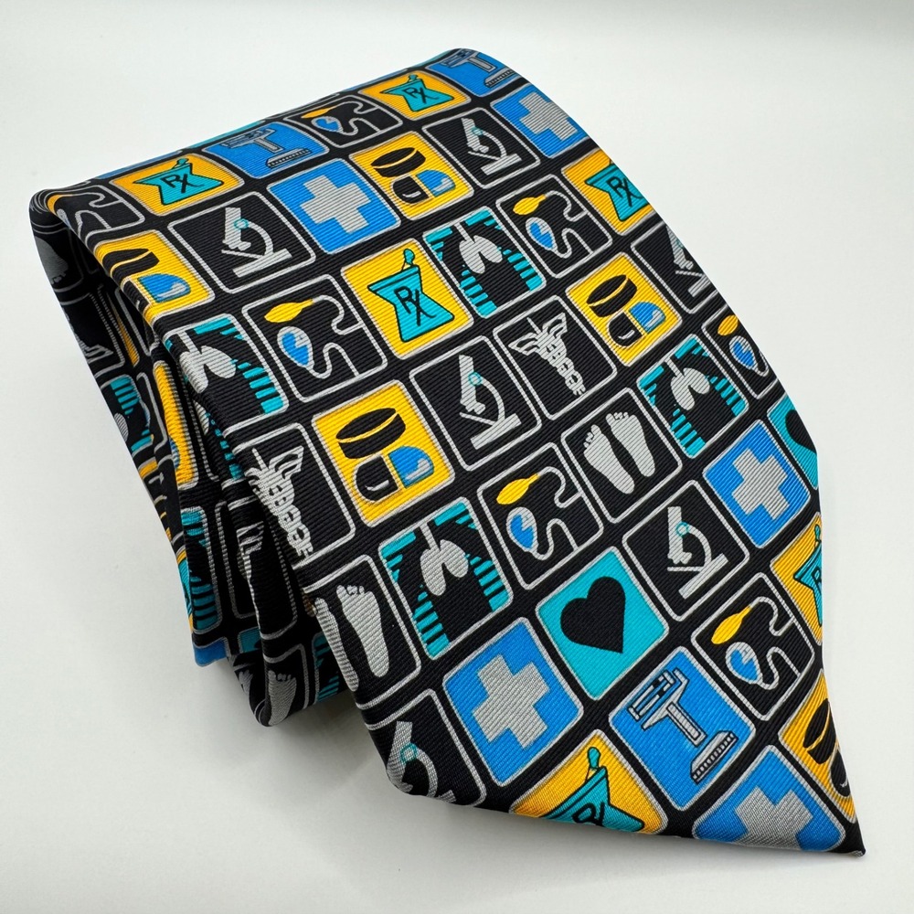 Medical Tie Effexor XR Pharmaceutical‎ Rep Icon Pattern Blue Yellow Black Pharma
